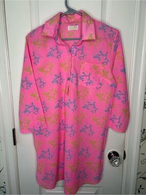 Mud Pie Pink Nightgown with Blue and Yellow Coral Print